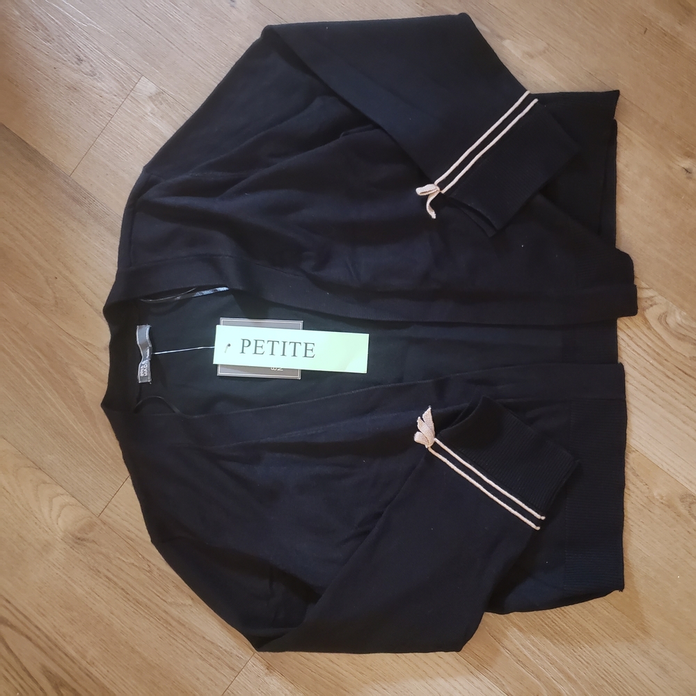 NWT 89th & Madison Women Open Front Black Cardigan Sz PL-Black/Frosted Café